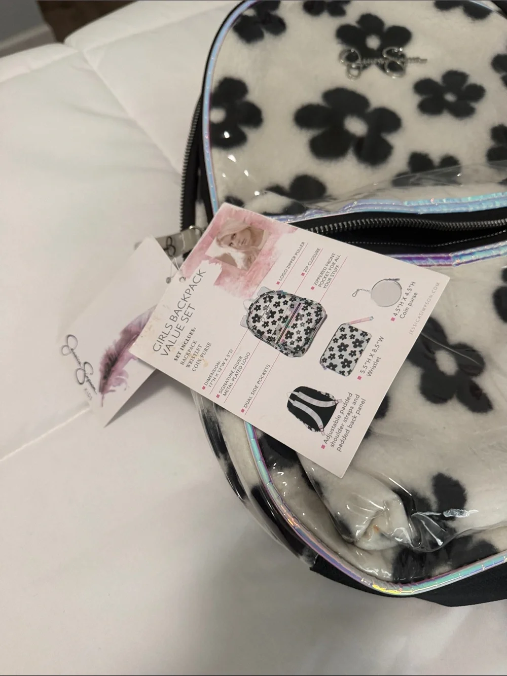 Jessica Simpson Black and White Floral Kids Backpack Set